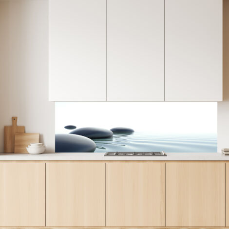 Lupia Pannello Paraschizzi Schienale Cucina con decorazione stampata, SASSI SULL'ACQUA, in Alluminio composito, Facile da applicare, Lavabile Ignifugo Resistente all'Acqua 180xH62,5 cm