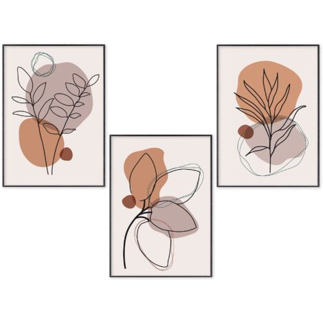 Lupia POSTER Set 3 stampe da parete STYLIZED LEAVES A3 29,7x42 cm ART PRINTS METAL con finitura metallizzata per soggiorno, camera da letto, cucina, astratti alta qualita', SENZA CORNICE (1/4)