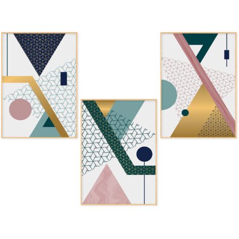 Lupia POSTER Set 3 stampe da parete GEOMETRIES 3 A3 29,7x42 cm ART PRINTS METAL finitura metallizzata per soggiorno, camera da letto, cucina, astratti alta qualita', SENZA CORNICE (1/4)