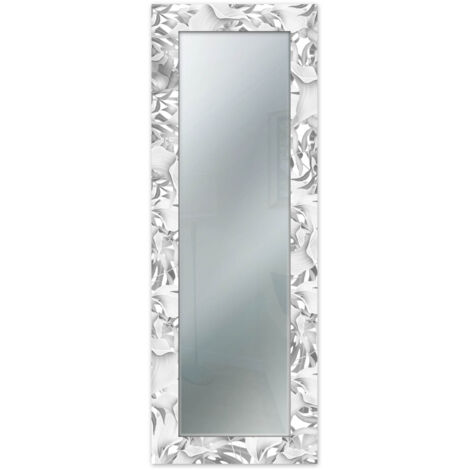 Lupia - Specchio da Parete Lungo MIRROR FANTASY CALLE WHITE, Specchiera Rettangolare con Cornice Legno Stampata, Design Moderno Tropicale, Adatto per Camera da Letto, Soggiorno, Ingresso, 52x152 cm