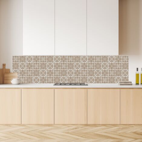 Lupia Pannello Paraschizzi Schienale Cucina con decorazione stampata, CERAMIC AZULEJOS BEIGE, in Alluminio composito, Facile da applicare, Lavabile Ignifugo Resistente all'Acqua 260xH62,5 cm