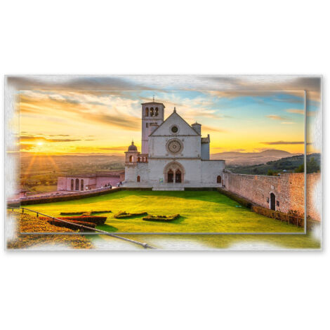 Lupia - Quadro moderno su Tela con Cornice stampata NEWEXT 75x135 cm, paesaggi localismi italiani, per casa soggiorno capezzale camera da letto hotel ufficio, PERUGIA CHIESA SAN FRANCESCO GIORNO (1/4)