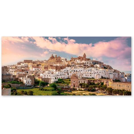 Lupia - Quadro moderno su Tela Canvas DEEP 65X143 cm, con paesaggi e localismi italiani, per casa, soggiorno, capezzale camera da letto, hotel, ufficio, PUGLIA - OSTUNI (1/4)