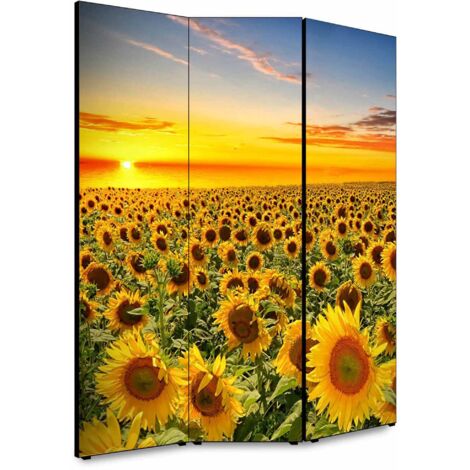 Lupia - Separe' per interni, Divisorio 135,6 x H 176 x P 3,1 cm GIRASOLI AL TRAMONTO paravento 3 Ante in legno con Tele stampate fronte retro Soggetto unico (1/4)