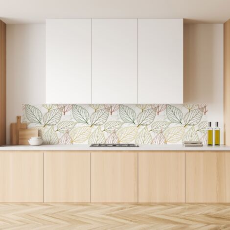 Lupia Pannello Paraschizzi Schienale Cucina con decorazione stampata, TRANSPARENT LEAVES, in Alluminio composito, Facile da applicare, Lavabile Ignifugo Resistente all'Acqua 260xH62,5 cm