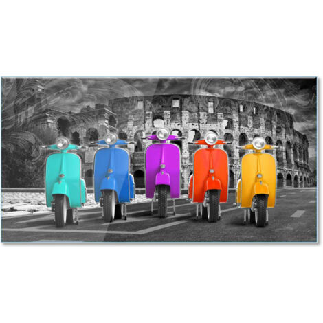 Lupia - Quadro Moderno Stampa su Vetro Temperato GLASS COLOSSEO CON VESPE Alta Definizione e Lucentezza di Colori Design Elegante per Soggiorno, Camera, Ufficio Facile da Appendere, 73x139 cm (1/4)