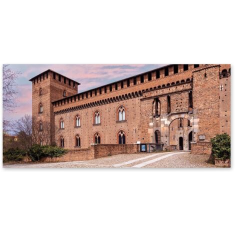 Lupia - Quadro moderno su Tela Canvas DEEP 65X143 cm, con paesaggi e localismi italiani, per casa, soggiorno, capezzale camera da letto, hotel, ufficio, PAVIA - CASTELLO VISCONTI (1/4)