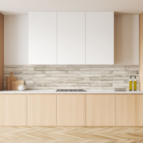 Lupia Pannello Paraschizzi Schienale Cucina con decorazione stampata, MATTONI WHITE, in Alluminio composito, Facile da applicare, Lavabile Ignifugo Resistente all'Acqua 300xH62,5 cm