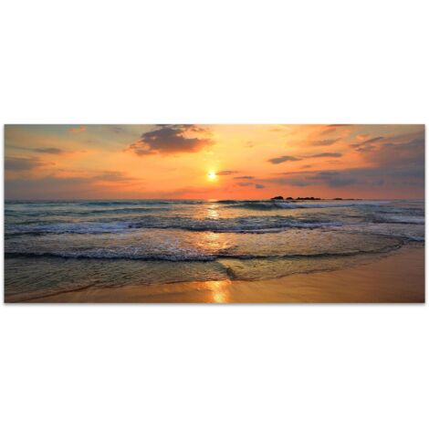 Lupia - Quadro moderno Stampa su Tela CANVAS WORLD 52x122 cm BEACH SUNSET Tramonto, per soggiorno, capezzale camera da letto, ufficio