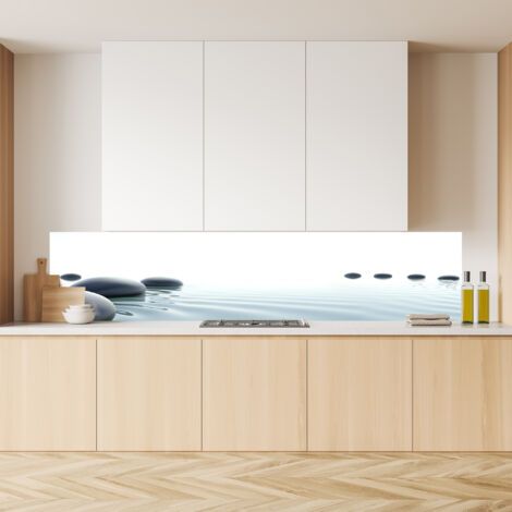 Lupia Pannello Paraschizzi Schienale Cucina con decorazione stampata, SASSI SULL'ACQUA, in Alluminio composito, Facile da applicare, Lavabile Ignifugo Resistente all'Acqua 260xH62,5 cm