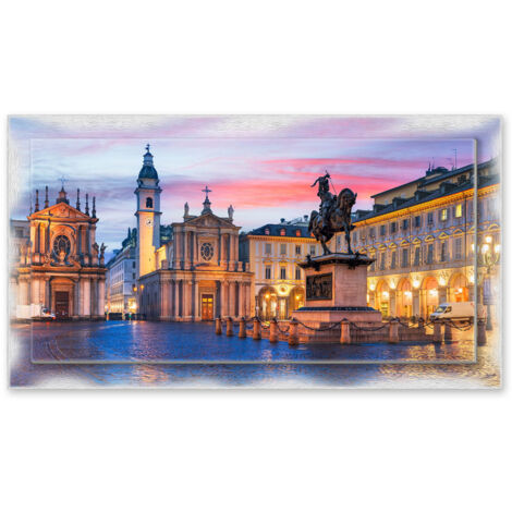 Lupia - Quadro moderno su Tela con Cornice stampata NEWEXT 75x135 cm, paesaggi localismi italiani, per casa soggiorno capezzale camera da letto hotel ufficio, TORINO PIAZZA SAN CARLO TWILIGHT (1/4)