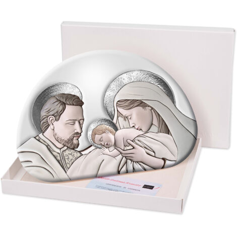 Lupia - Bomboniera con Scatola bianca Quadro in legno MEMORY Sacra Famiglia THE KISS CERAMIC GREY 29x42 cm, idea regalo per Matrimonio Cresima Comunione Battesimo Anniversario Compleanno (1/4)