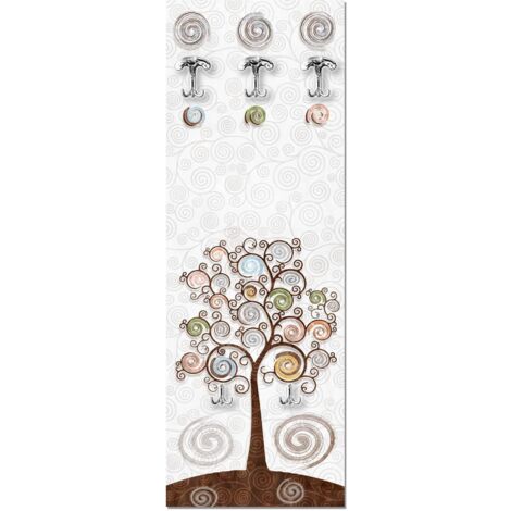 Lupia - Appendiabiti da Parete TREE WHITE Albero della Vita, Design Salvaspazio 5 Ganci, Pannello Stampato in Legno Adatto a Ogni Ambiente, Attaccapanni da muro moderno, decorato 46x125 cm, ingresso