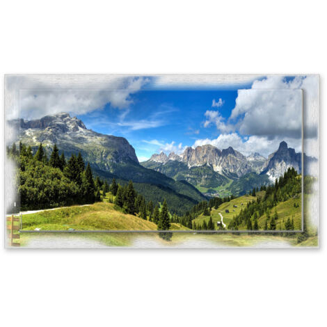 Lupia - Quadro moderno su Tela con Cornice stampata NEWEXT 75x135 cm, paesaggi localismi italiani, per casa soggiorno capezzale camera da letto hotel ufficio, DOLOMITI PANORAMA MONTI (1/4)