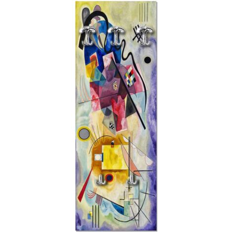 Lupia - Appendiabiti da Parete GIALLO ROSSO BLU con 5 Ganci, Pannello Stampato Decorativo, Salvaspazio per Casa e Ufficio, Facile Montaggio, 46x125 cm, attaccapanni moderno per muro, Fibra di Legno