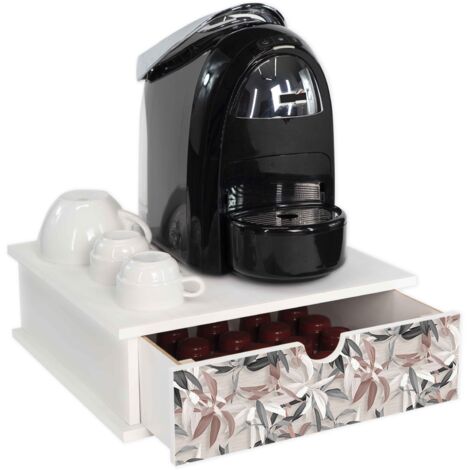 Lupia - Contenitore Cassetto Porta Capsule e Cialde caffè Cassetto ORGANIZER White LEAVES MIX 33x33 cm in legno per casa, cucina, angolo bar ufficio, multiuso