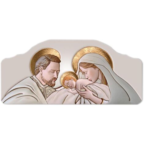 Lupia - Quadro Moderno Capezzale THE KISS CERAMIC Sacra Famiglia, Stampa su Legno Ecologico, Artigianale e Made in Italy, Su Tavola Lavorata, Multicolore, 42x92 cm