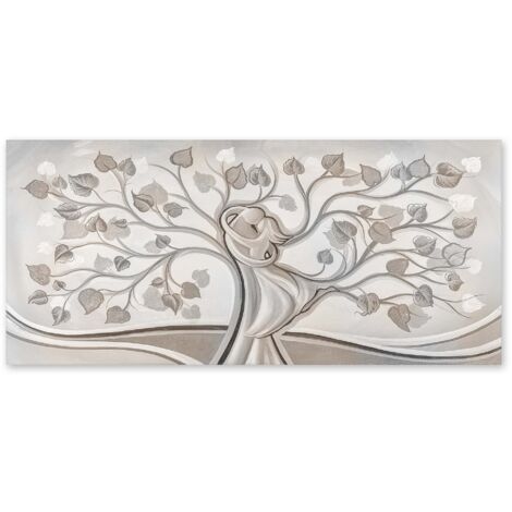 Lupia - Quadro moderno su Tela Canvas DEEP 65x143 cm ALBERO ABBRACCIO MIX, Tela Cotone, Stampa, Made in Italy, Telaio in Legno, amore e famiglia, casa soggiorno capezzale camera da letto hotel ufficio