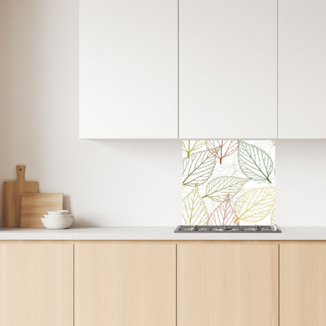 Lupia Pannello Paraschizzi Schienale Cucina con decorazione stampata, TRANSPARENT LEAVES, in Alluminio composito, Facile da applicare, Lavabile Ignifugo Resistente all'Acqua 60xH62,5 cm