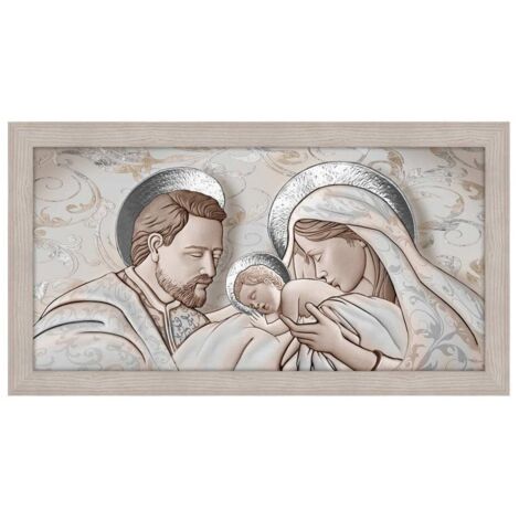 Lupia - Quadro moderno soggiorno camera da letto Sacra Famiglia con cornice shabby BOSTON colore BEIGE 60x110 cm THE KISS CERAMIC MIX stampa su pannello in legno