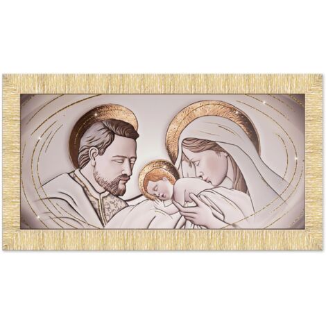 Lupia - Quadro moderno PRINCE su tela e cornice PRINCE THE KISS CERAMIC ORO GOLD, Sacra Famiglia, Stampa artigianale con brillantini, Adatto per soggiorno e camera da letto, Oro, 63x133 cm (1/4)