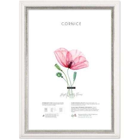 Lupia - Cornice portafoto da parete Bianca con profilo Argento WHITE SILVER, per foto, stampe artistiche, poster, quadri moderni 40x50 cm