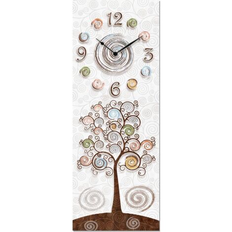 Lupia - Orologio da parete Decorativo in legno CLOCKART Albero della vita con stampa in alta qualita' 30x80 cm Tree White
