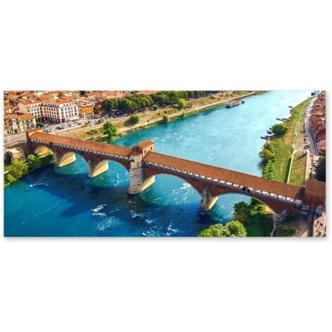 Lupia - Quadro moderno su Tela Canvas DEEP 65X143 cm, con paesaggi e localismi italiani, per casa, soggiorno, capezzale camera da letto, hotel, ufficio, PAVIA - FIUME TICINO (1/4)
