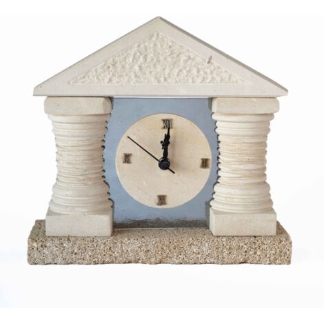 Orologio TEMPIO con COLONNE scultura decorazione bomboniera in Carparo e Pietra Leccese salentina misure 23 x 23 cm (1/4)