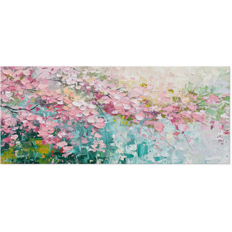 Lupia - Quadro moderno Canvas World FLOWERS PINK 52x122 cm, Stampa su Tela effetto Pennellate tridimensionale, Telaio in Legno, per soggiorno capezzale camera da letto, ufficio, fiori rosa