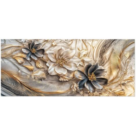 Lupia - Quadro moderno Canvas World FLOWERS FLUID MARBLE 52x122 cm, Stampa su Tela effetto Pennellate tridimensionale, Telaio in Legno, per soggiorno capezzale camera da letto, ufficio