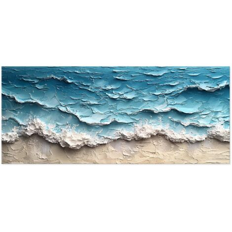 Lupia - Quadro moderno Canvas World ONDE 52x122 cm, Stampa su Tela effetto Pennellate tridimensionale, Telaio in Legno, per soggiorno capezzale camera da letto ufficio onde del mare spiaggia