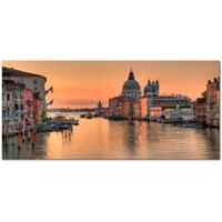 Lupia - Quadro moderno su Tela Canvas DEEP 65X143 cm, con paesaggi e localismi italiani, per casa, soggiorno, capezzale camera da letto, hotel, ufficio, VENEZIA - CHIESA DELLA SALUTE TWILIGHT