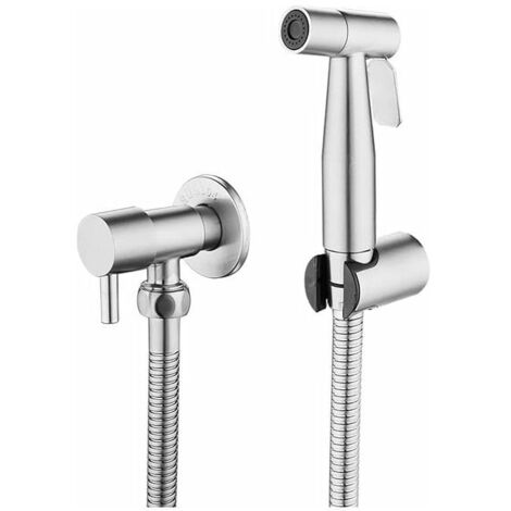 Toiletten-Sprühpistolen-Set, Toilettenspülungsverstärker aus Edelstahl 304 ohne Bohren mit G1/2-Zoll-Schläuchen und T-Ventil, Silber MUMU