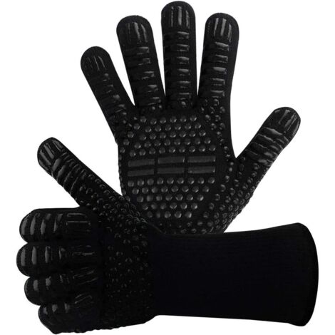 Rutschfeste Silikon-Grillhandschuhe EN407 für Grill, Backofen, hitzebeständige Kochhandschuhe, Kaminhandschuhe, Kaminhandschuhe bis 800°C (Schwarz) (1/5)