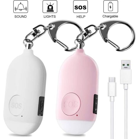 130 dB lauter, wiederaufladbarer USB-Personenalarm mit LED-Taschenlampe, wasserdicht, zur Selbstverteidigung für die persönliche Sicherheit von Frauen, Kindern und Senioren, Pink