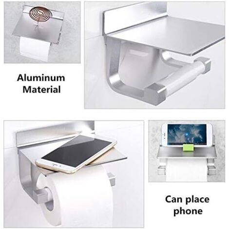Porta Rotolo Carta Igienica Nero Porta Rotoli Di Carta Igienica In Acciaio Inox, Con Ripiano, Da Appendere Senza Forare - Per Bagno Accessorio Bagno Nero Argento