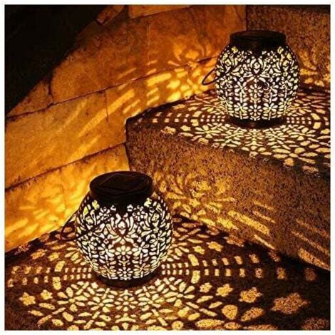 Lanterna solare da esterno, 2 confezioni di luci solari da giardino a LED, lanterna energetica bianca calda impermeabile IP65 da appendere per patio, terrazza, cortile, prato, tavolo, festa, casa orie