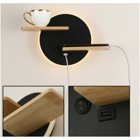Applique da parete a LED per interni con porta USB, moderna applique con interruttore, luce da lettura, lampada da comodino, illuminazione, luce notturna, 30 x 19 x 12 cm, nero [Classe energetica A]