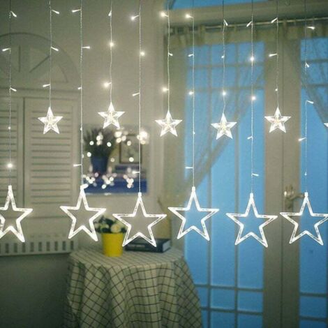 Tenda luminosa a forma di stella di Natale, 138 LED con 12 stelle, 8 modalità di illuminazione per finestre, ideale per alberi di Natale, feste, matrimoni, giardino, camera da letto e decorazioni nata (1/4)