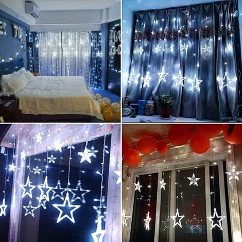 Tenda Luminosa A Stelle 138 LED 2.3mt – Luce Bianca Calda Con 8 Modalità E Timer, IP44 Impermeabile, Per Interni/Esterni, Decorazione Natalizia E Feste
