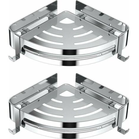 Mensola angolare per doccia senza foratura, organizer per doccia in acciaio inox 304 con 4 ganci e porta shampoo, confezione da 2 (argento)