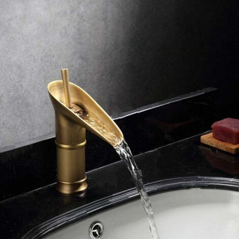 Rubinetto per bagno in bronzo antico, rubinetto per lavabo a cascata, miscelatore per lavabo alto con maniglia singola, rubinetto per bagno con valvola in ceramica (antico corto) (1/4)