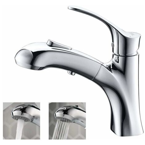 Miscelatore per lavabo da bagno con doccette estraibili, miscelatore per lavabo in ottone resistente, rubinetti per lavabo da appoggio cromati (1/4)