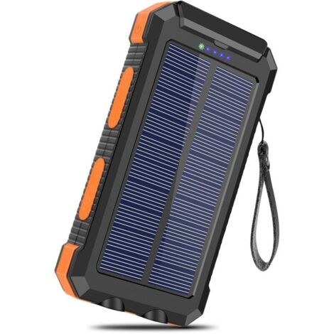 Caricabatterie solare da 20000 mAh con 2 porte USB, power bank portatile wireless, ricarica rapida per smartphone, tablet e campeggio (arancione)