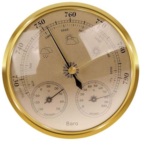 Stazione meteorologica analogica - Stazione meteorologica analogica per interni ed esterni - composta da barometro, termometro e igrometro - adatta per giardino, camera da letto (oro, 128 mm) (1/4)