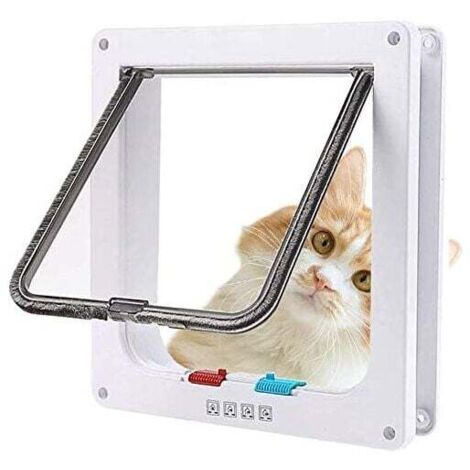 Gattaiola con magnete a 4 vie, porta per gatti e cani di piccola taglia, porta per gatti con tunnel (XL-28,5 x 24,5 x 5,5 cm, bianco)