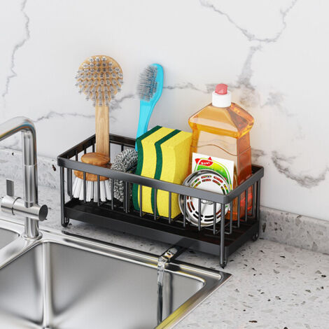 Organizer Per Lavello Da Cucina In Acciaio Inox 304 – Porta Spugna E Sapone Con Vassoio Di Scarico – 21x9x9 Cm, Argento - 4