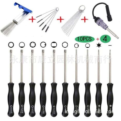 Set di 10 cacciaviti per la regolazione dei carburatori Walbro su piccoli motori a 2 tempi di motoseghe, seghe circolari, ecc., Husqvarna, Troy-Bilt, ecc., con sacchetto, spazzola e set di utensili pe (1/4)