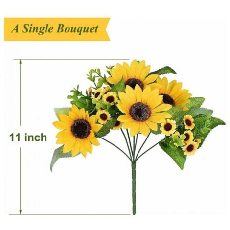 Bouquet di girasoli artificiali da 2 pezzi, bouquet di fiori finti, piante di girasole, decorazioni per la casa o decorazioni per matrimoni (1/4)